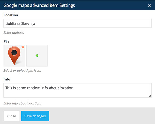 advaced google maps item settings