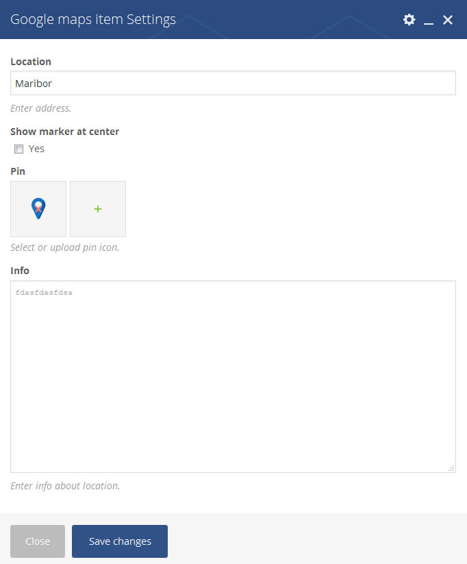 google maps item settings