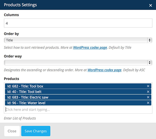 products vc settings