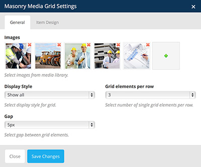 masonry media grid vc settings