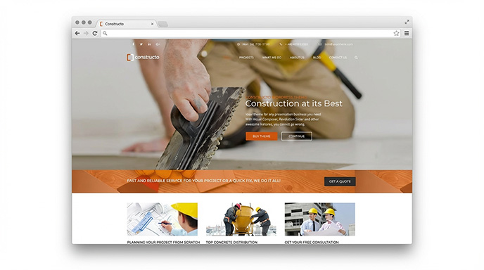 Układ usług i projektów w motywie WordPress Constructo dla firm budowlanych