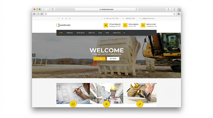 Nowoczesna strona główna firmy budowlanej oparta na motywie WordPress Constructo