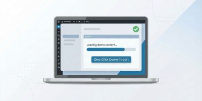 One-click demo import feature in WordPress showing a ready-made website layout being imported
