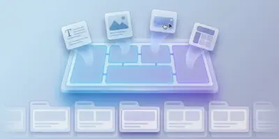 Illustration of a custom Elementor widget interface with flexible drag-and-drop content areas and repeated layout blocks.