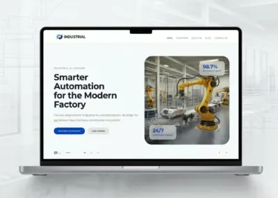 Modern industrial WordPress theme demo for automation, robotics, smart factory, and advanced manufacturing websites